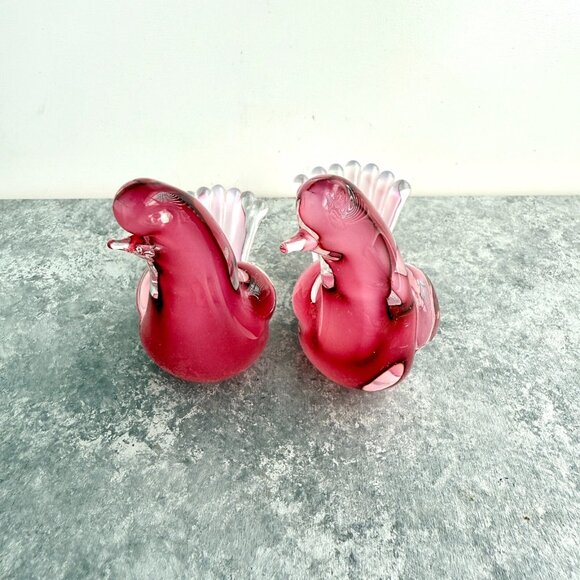 Vintage Murano Made In Italy Pink Birds Art Glass Lot Of 2 - Picture 8 of 9
